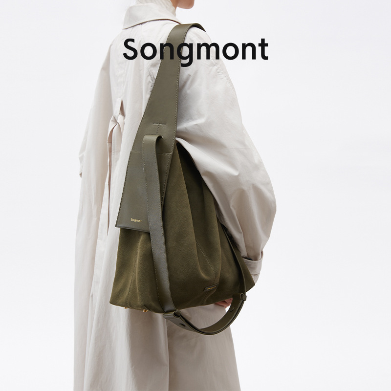 Songmont Yamashita Arimatsu Suede Ear-Hanging Tote Bag Lazy Commuter Shoulder Crossbody Bag Bucket Bag Large Bag