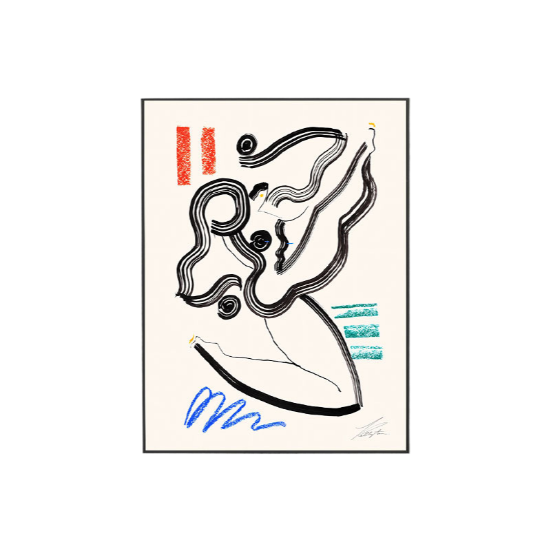 Decorative painting with recreated lines of a moving human figure