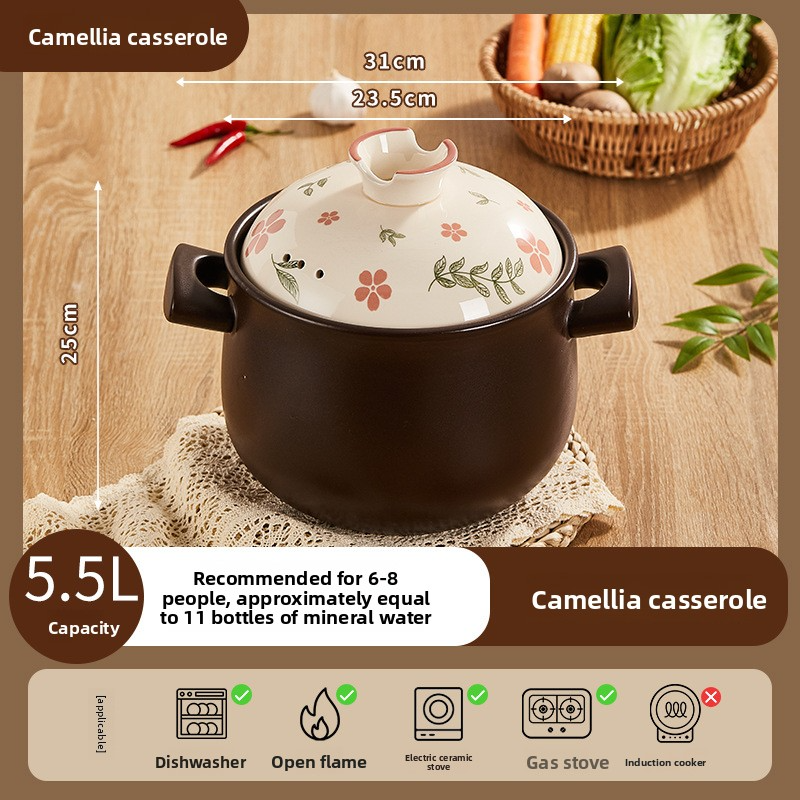 Clay pot stew pot for home use, gas stove compatible, high-temperature resistant ceramic soup pot, specially designed for gas stove open flame use