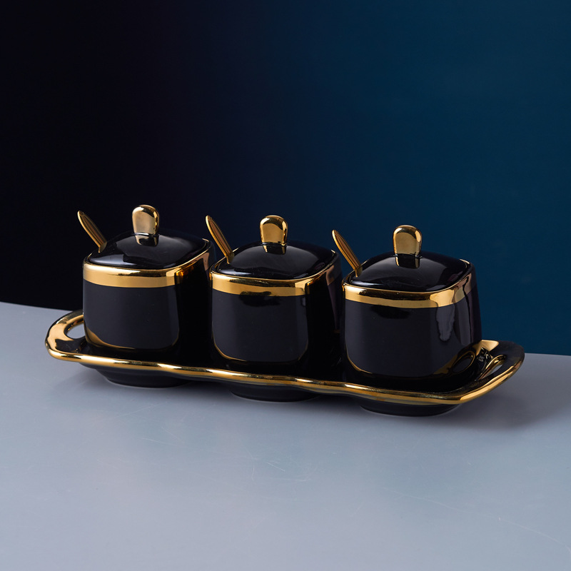 Ceramic seasoning jar set, household condiment box