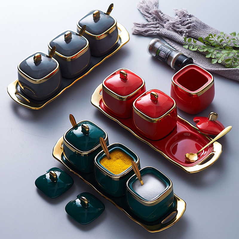 Ceramic seasoning jar set, household condiment box