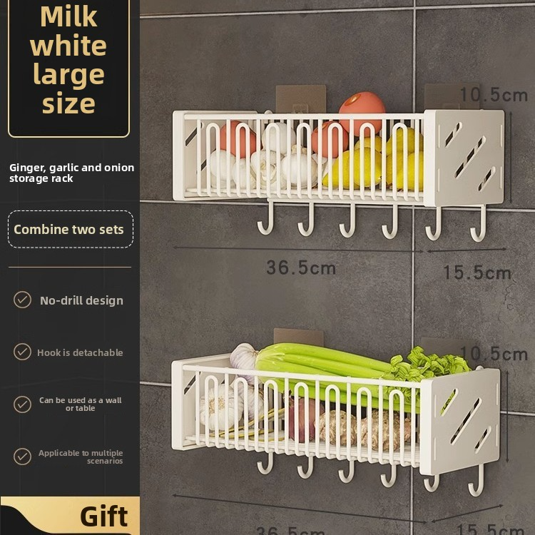 Wall-mounted seasoning rack for ginger, onion and garlic in the kitchen