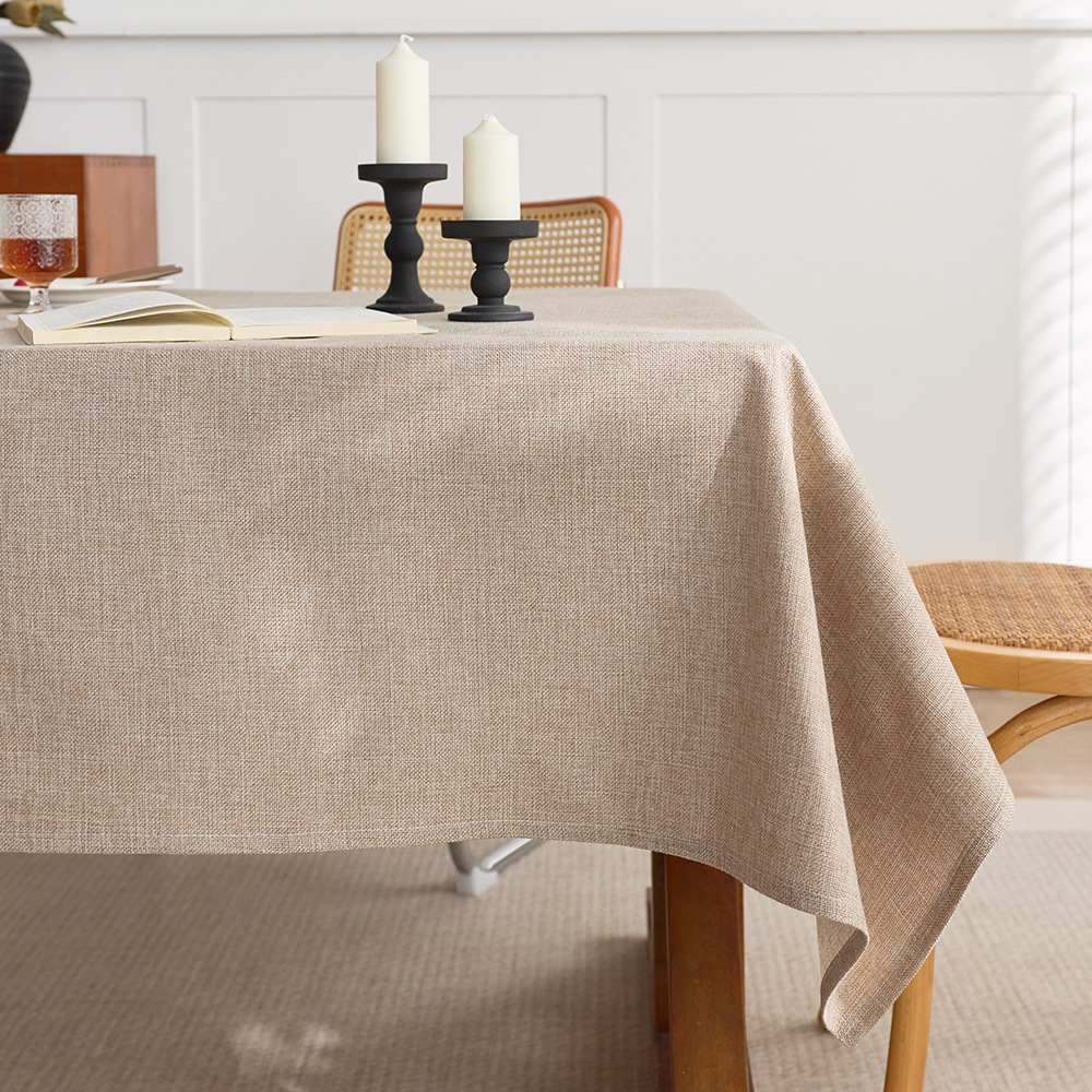 Cotton and linen style solid color tablecloth, rectangular dining table decorative cloth