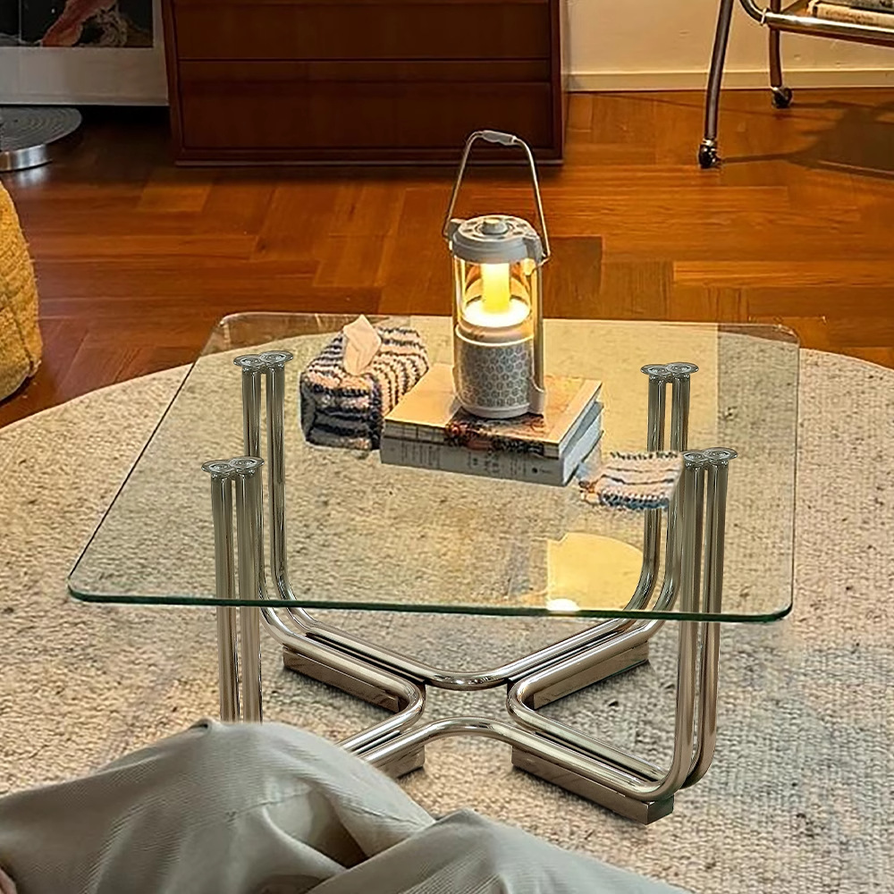 Mid-century stainless steel glass coffee table