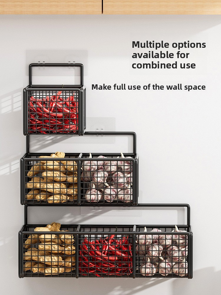 Kitchen shelf, punch-free wall-mounted condiment rack, wall-mounted vegetable basket