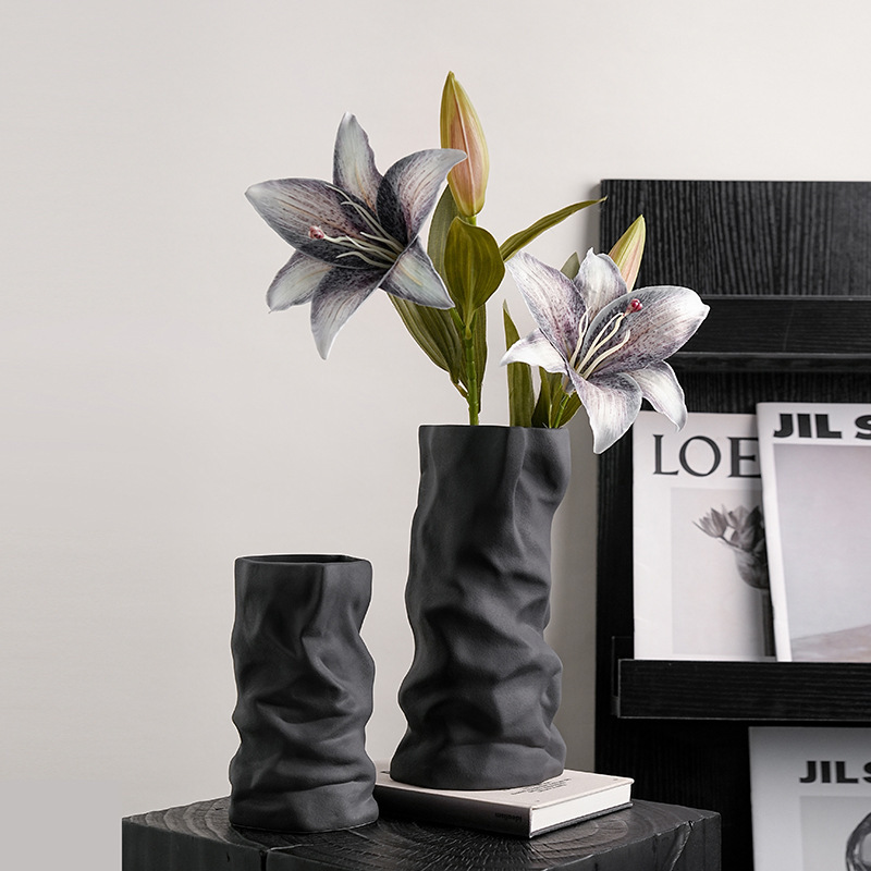 Black and white pleated vase decoration