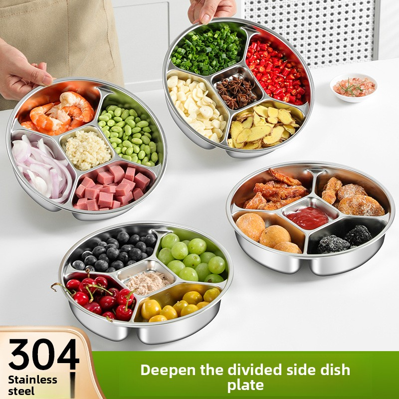304, 316 Stainless Steel Five-Compartment Side Dish Plate, Food-Grade Fruit Plate, Snack Plate