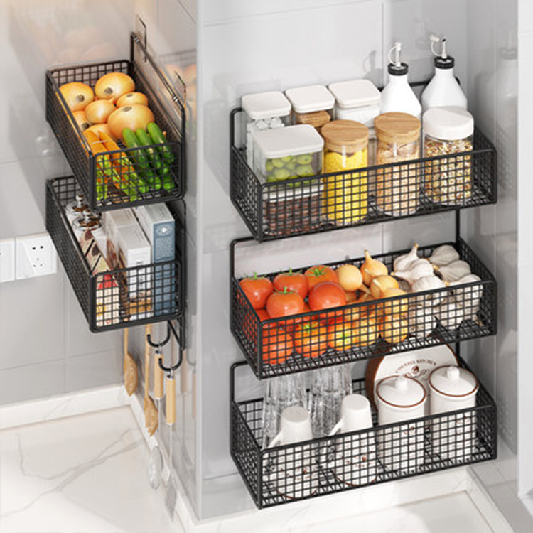 Kitchen shelf, punch-free, wall-mounted draining vegetable basket for scallions, ginger and garlic