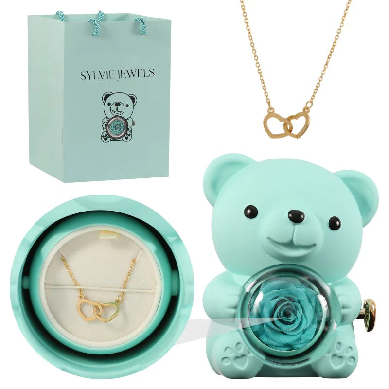 Eternal pink teddy bear with a necklace