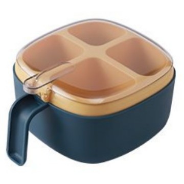 Press-type four-compartment condiment box with transparent lid and spoon