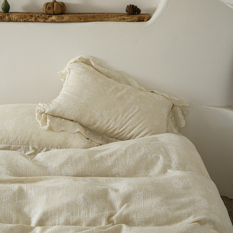 Cotton and linen double-layer yarn jacquard bed sheet,  four-piece set