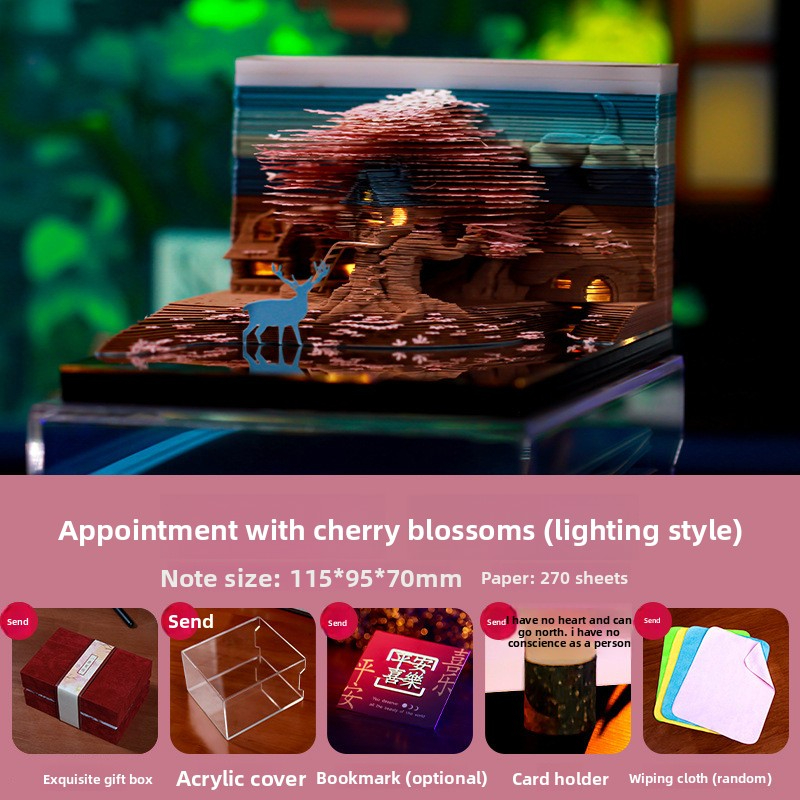 3D Stereo Sticky Note Cherry Blossom Tree Paper Carving