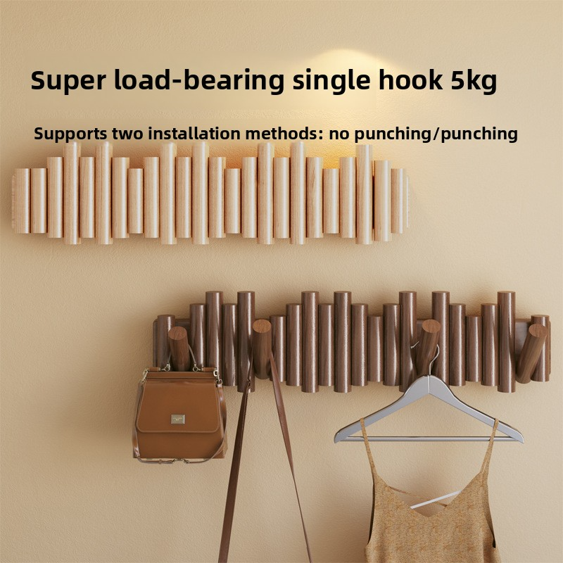 Solid wood piano key coat rack without drilling holes