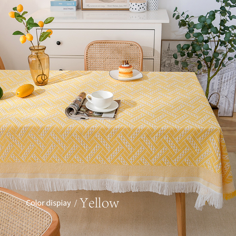 Coffee table cloth with tassels, wear-resistant tablecloth, dust-proof waffle tablecloth, round tablecloth