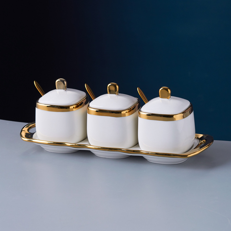 Ceramic seasoning jar set, household condiment box