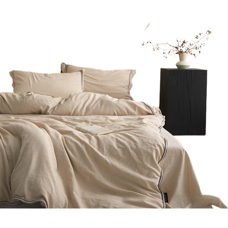 Primary color refreshing, breathable cotton and linen bedding set (four-piece)