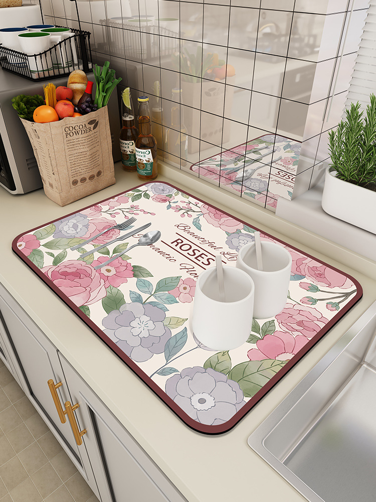 Kitchen draining mat, countertop diatomaceous earth water-absorbing mat