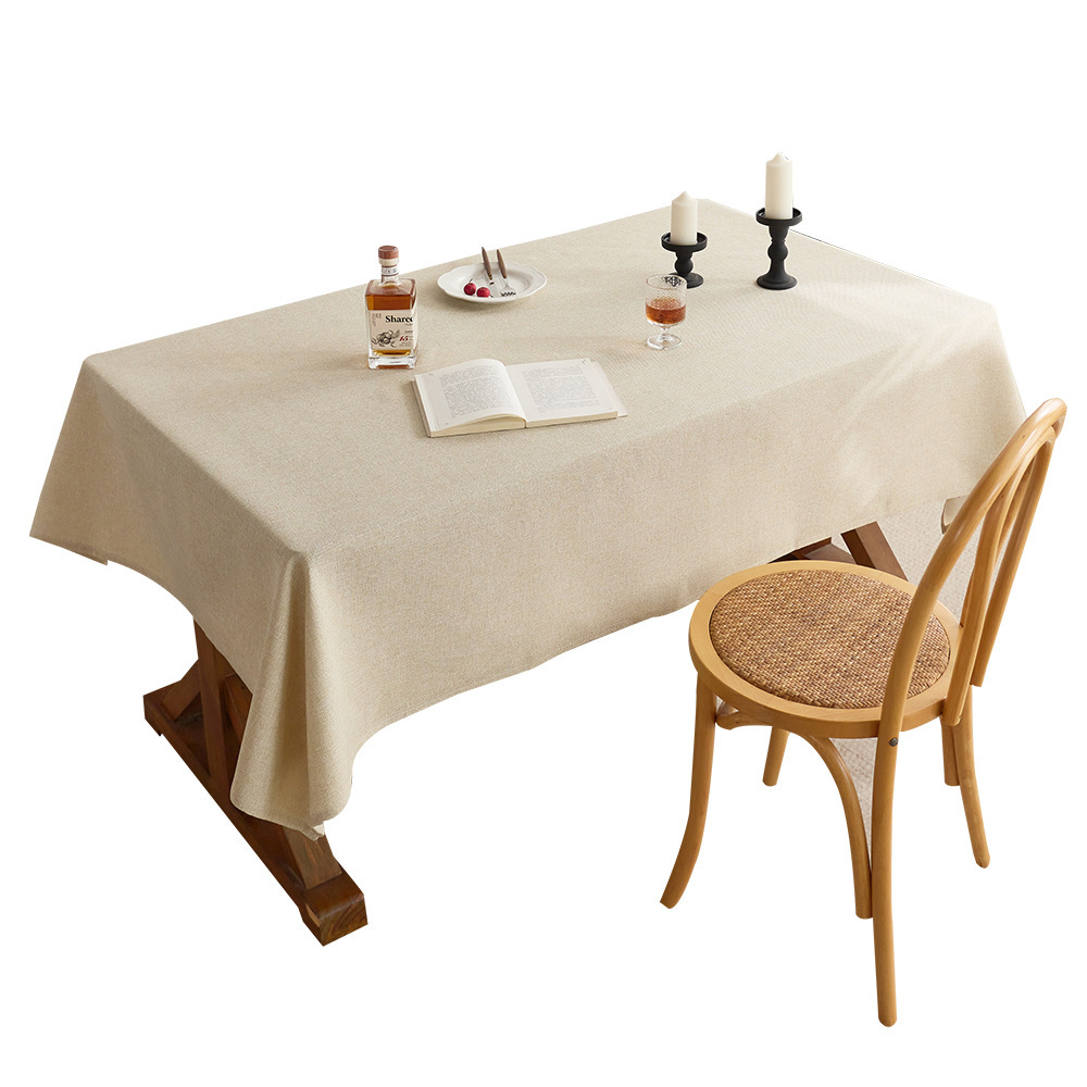 Cotton and linen style solid color tablecloth, rectangular dining table decorative cloth