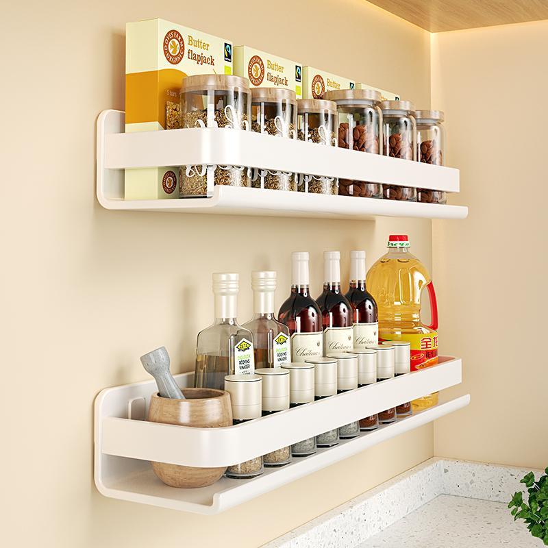 Hole-free wall-mounted multi-functional kitchen storage rack for condiments