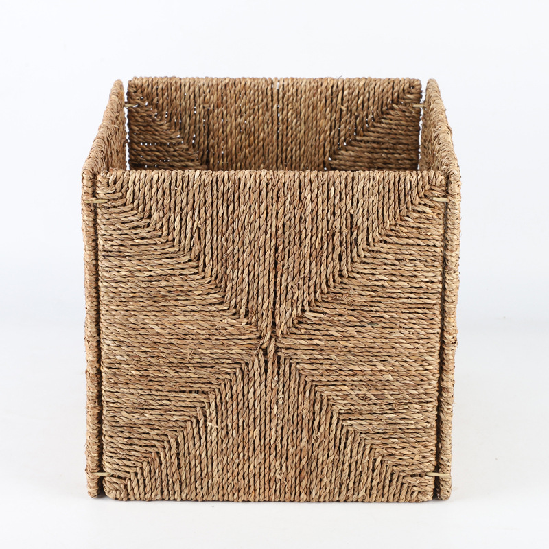 Collapsible seagrass hand-woven storage box