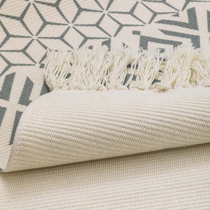 Ethnic style hand-woven cotton and linen tassel carpet