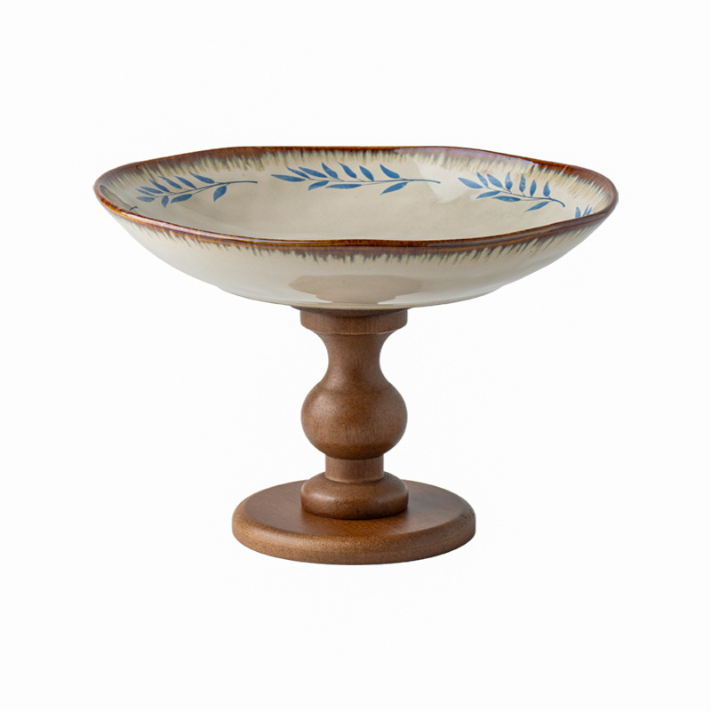 Wooden tall-footed fruit plate and snack plate