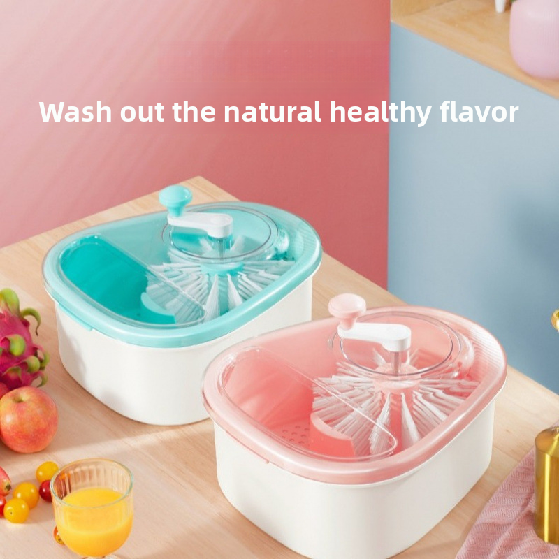 Hands-free fruit and vegetable cleaner draining basket