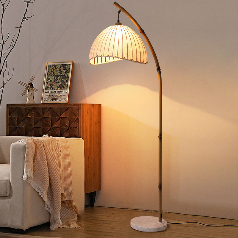 Vintage mid-century fishing floor ambient fabric lamp