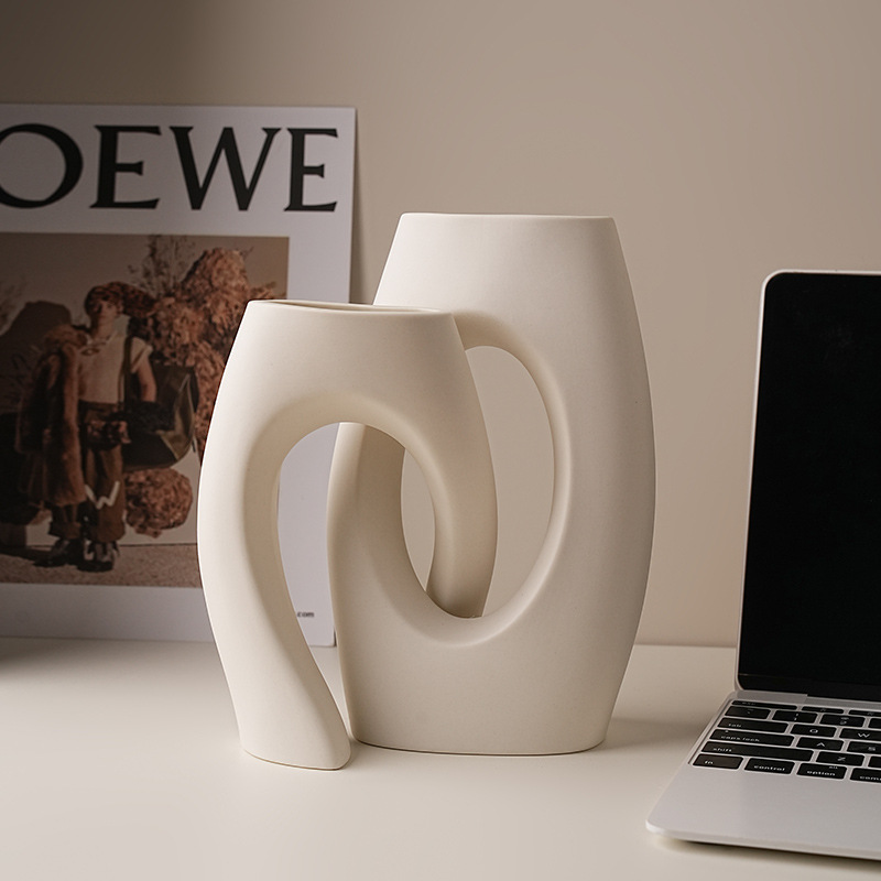 White artistic ceramic vase