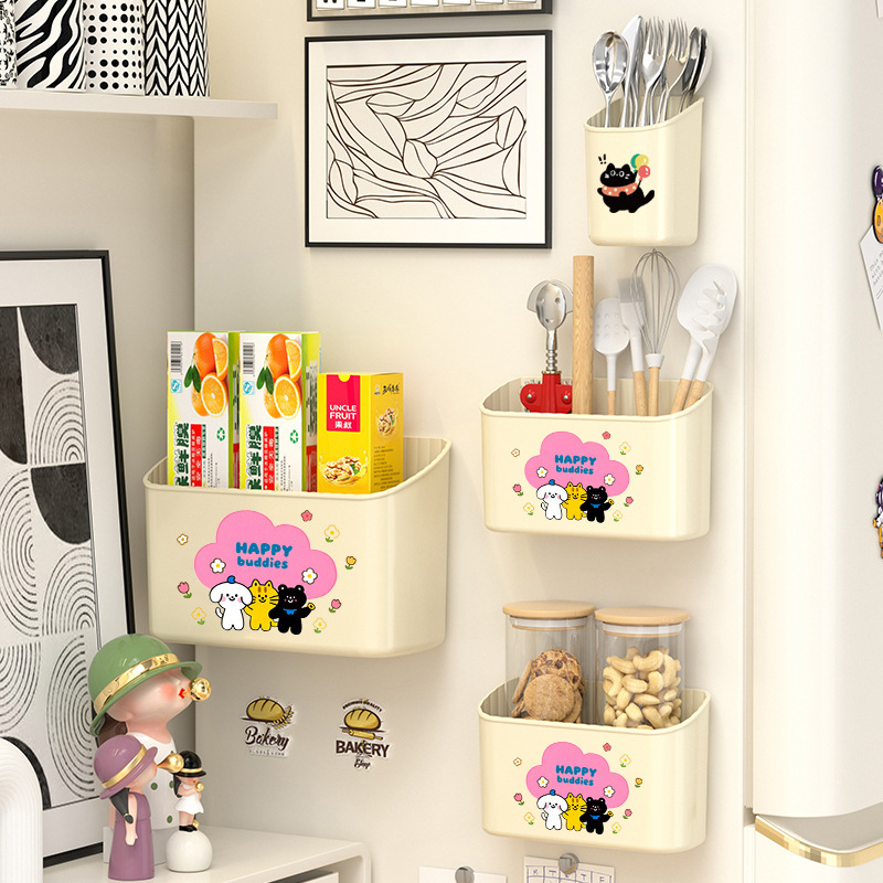 Refrigerator shelf wall-mounted drill-free kitchen supplies storage box