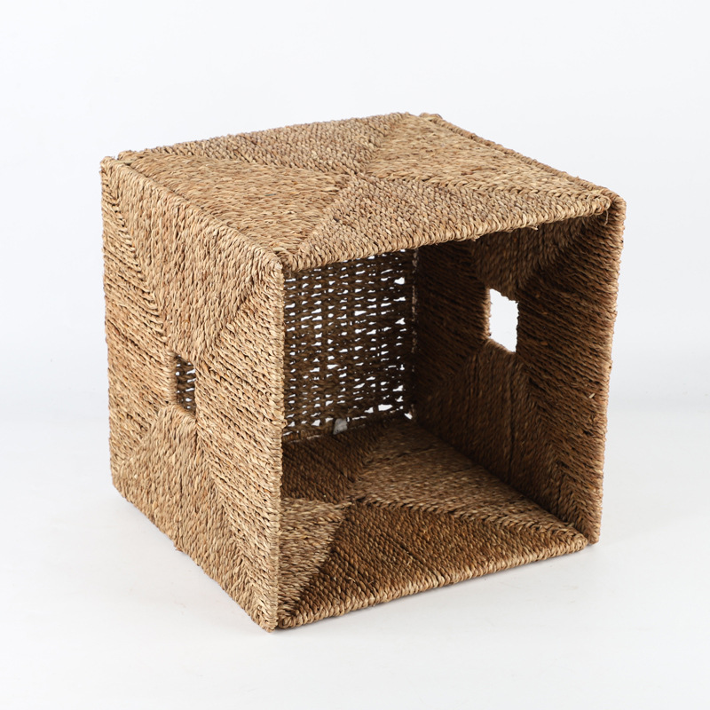 Collapsible seagrass hand-woven storage box