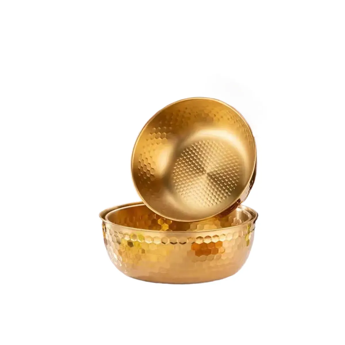 Stainless Steel Gold Hammered Pattern Salad Bowl