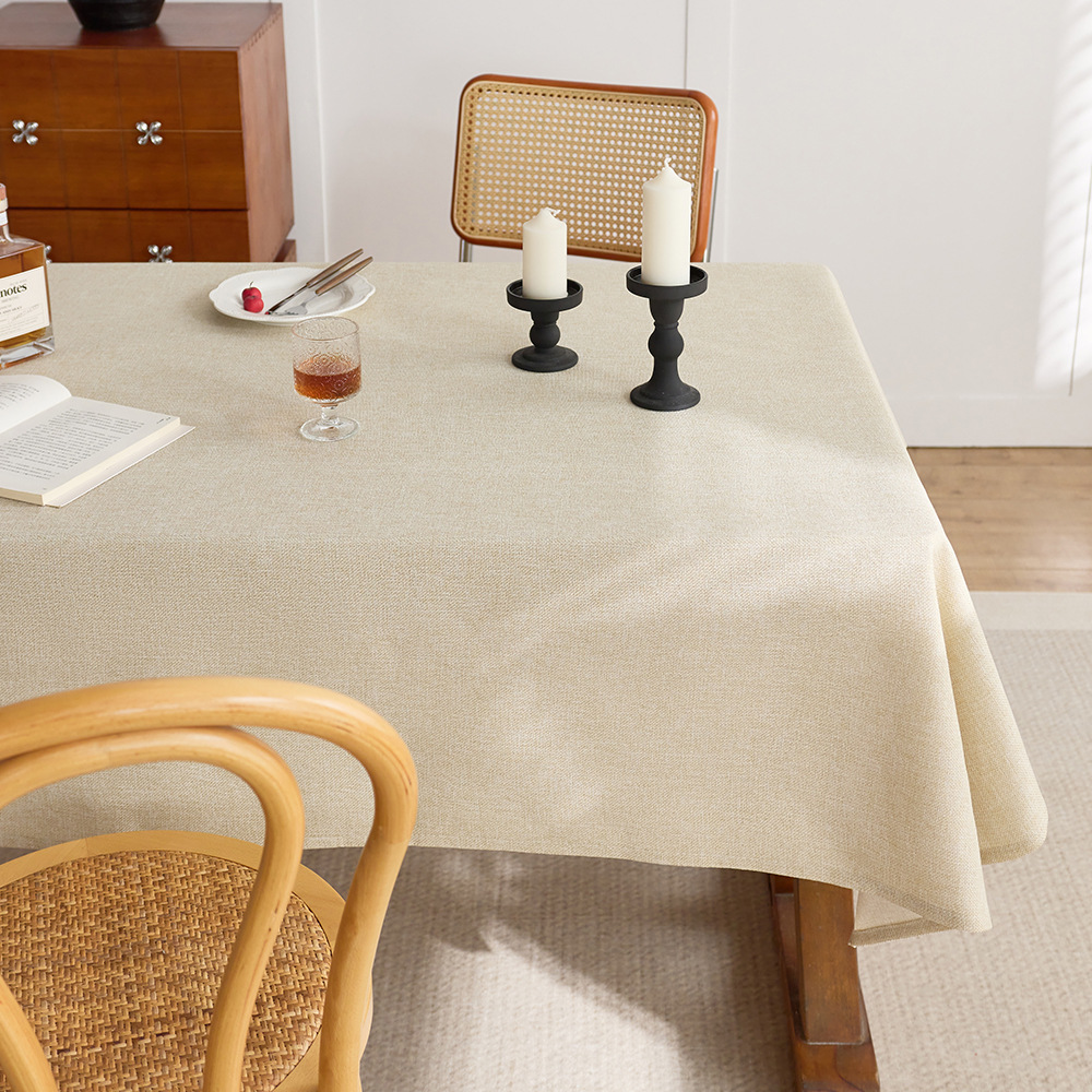Cotton and linen style solid color tablecloth, rectangular dining table decorative cloth