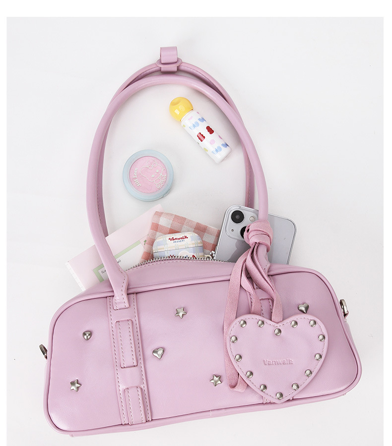 Niche design rivet one-shoulder handbag