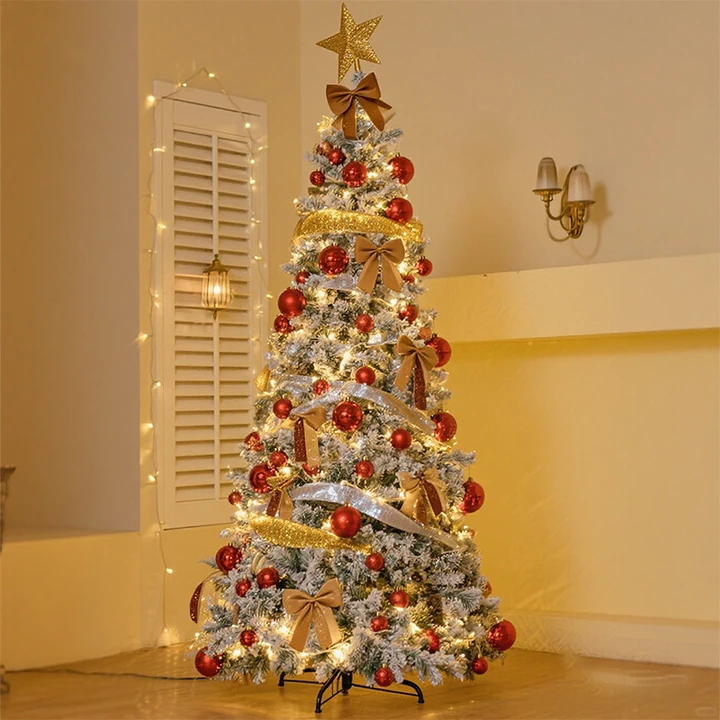 Cross-Border New Foldable Christmas Tree Flocked PVC 2.01m Dense Christmas Home Telescopic Decorative Tree