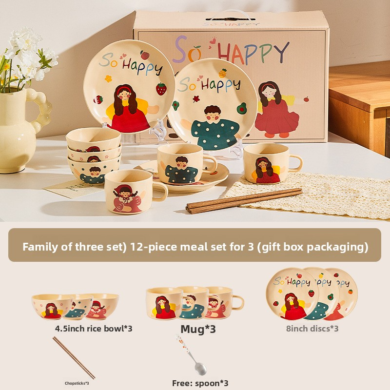 Cute ceramic bowl parent-child household set
