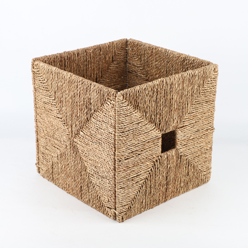 Collapsible seagrass hand-woven storage box