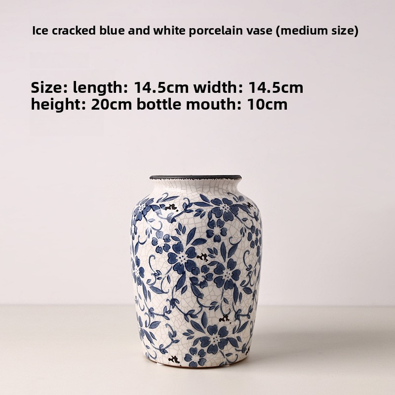Vintage Chinese-style ice crackle blue and white porcelain vase