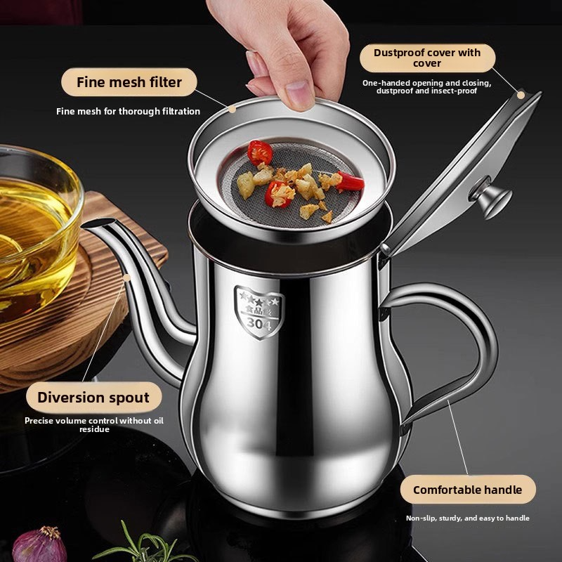 304 stainless steel household oil storage pot/bottle with filter screen and large capacity