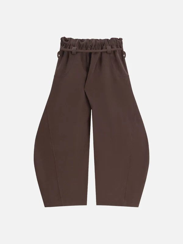 Solid color belt casual wide-leg pants