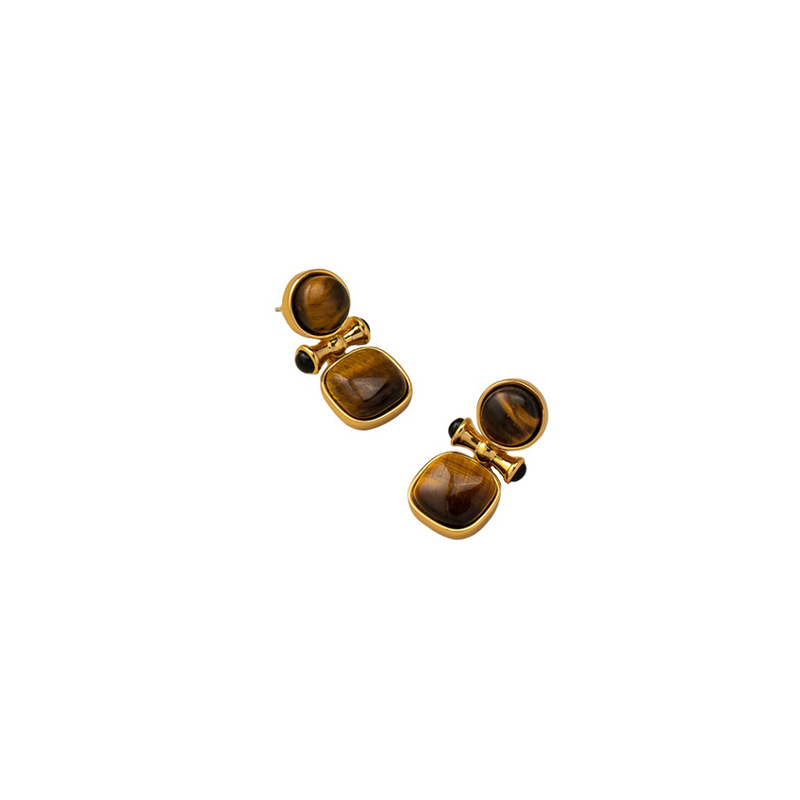S925 Silver Needle Natural Tiger's Eye Earrings