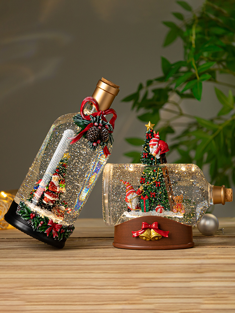 Christmas message in a bottle ornaments, Santa Claus wine bottle