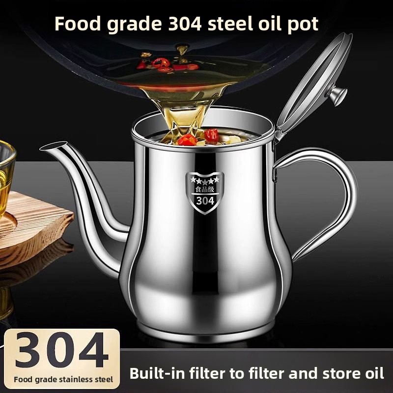 304 stainless steel household oil storage pot/bottle with filter screen and large capacity