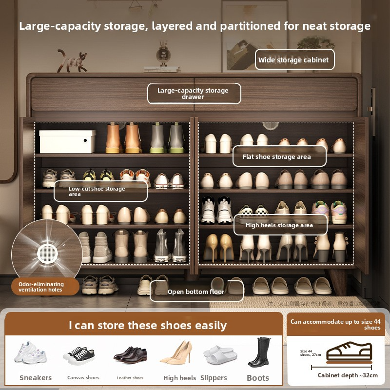 Chinese-style solid wood entry door shoe cabinet