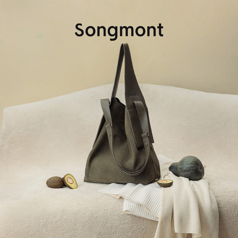 Songmont Yamashita Arimatsu Suede Ear-Hanging Tote Bag Lazy Commuter Shoulder Crossbody Bag Bucket Bag Large Bag