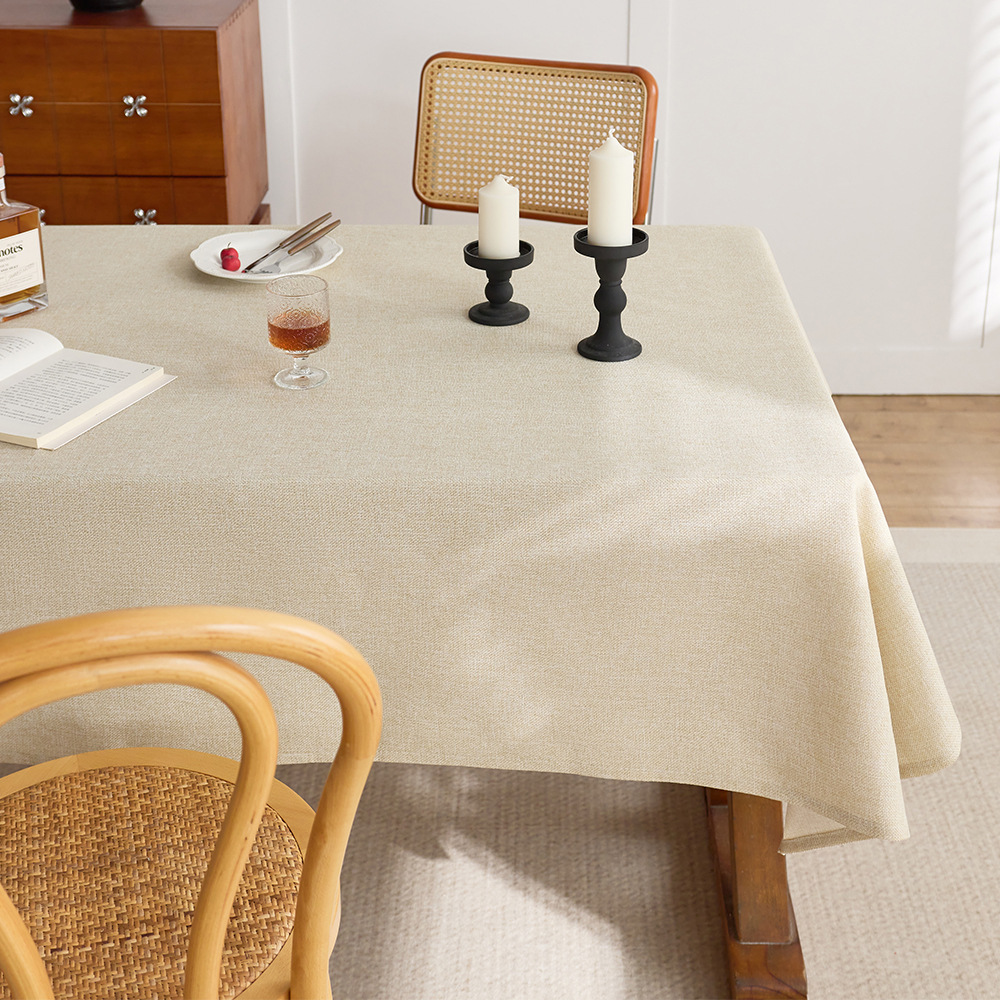 Cotton and linen style solid color tablecloth, rectangular dining table decorative cloth