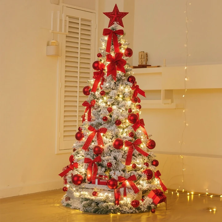 Cross-Border New Foldable Christmas Tree Flocked PVC 2.01m Dense Christmas Home Telescopic Decorative Tree