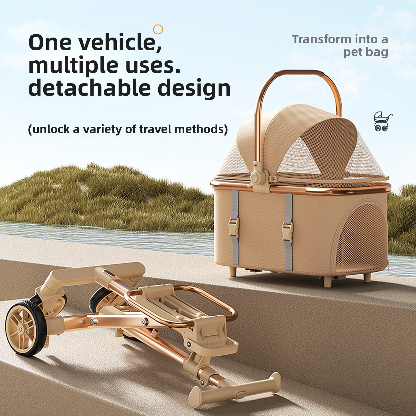 Scalable luxury foldable pet stroller