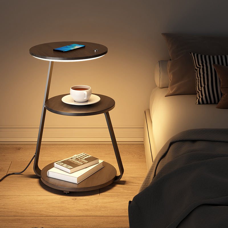Creative floor lamp with wireless charging, beside the sofa, bedside table