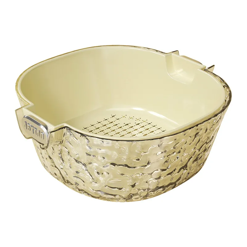 Double-layer draining basket for washing fruits and vegetables in the kitchen